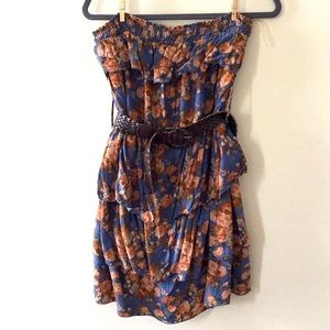 Strapless Layered Floral Dress with Removable Belt
